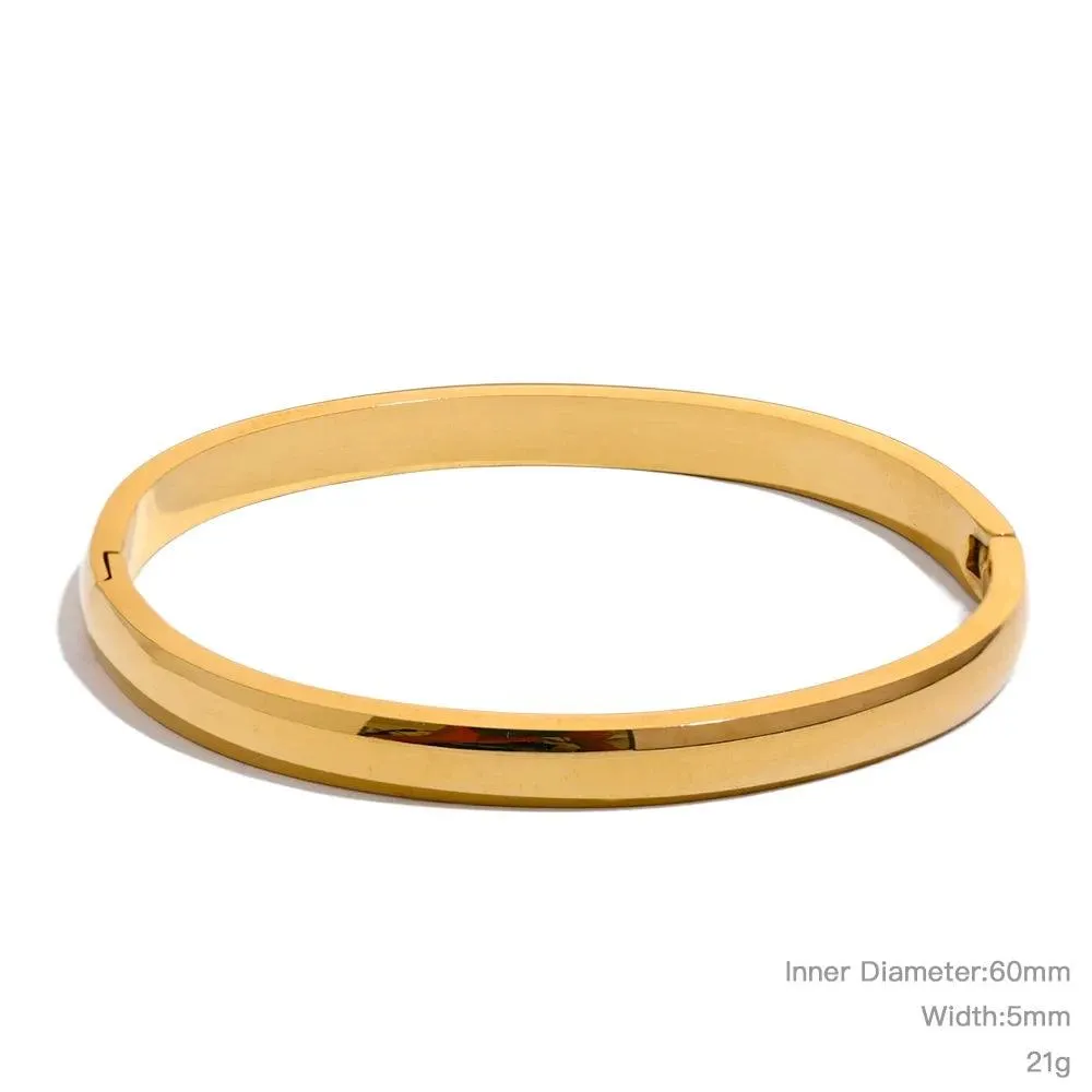 Minimalist 18k Gold Colour Texture Charm 60mm Waterproof 316L Stainless Steel Round Smooth Bracelet Bangles for Women
