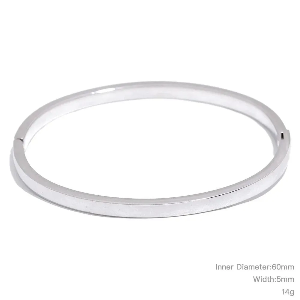 Minimalist 18k Gold Colour Texture Charm 60mm Waterproof 316L Stainless Steel Round Smooth Bracelet Bangles for Women