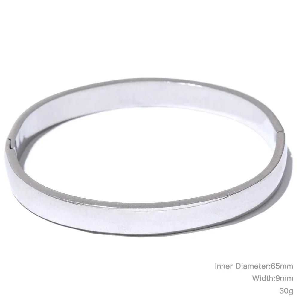Minimalist 18k Gold Colour Texture Charm 60mm Waterproof 316L Stainless Steel Round Smooth Bracelet Bangles for Women