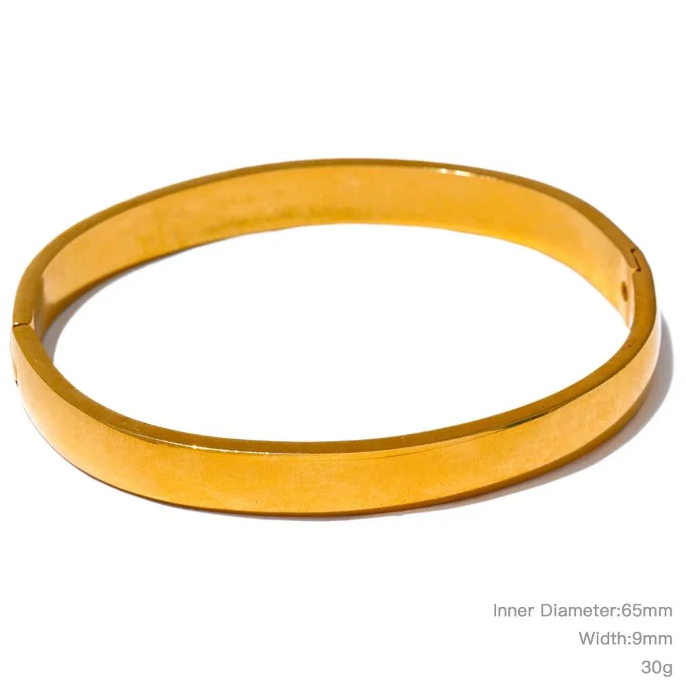 Minimalist 18k Gold Colour Texture Charm 60mm Waterproof 316L Stainless Steel Round Smooth Bracelet Bangles for Women