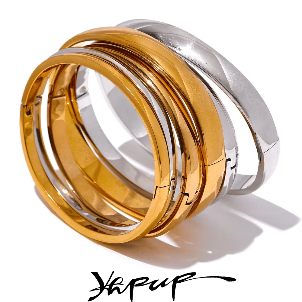 Minimalist 18k Gold Colour Texture Charm 60mm Waterproof 316L Stainless Steel Round Smooth Bracelet Bangles for Women