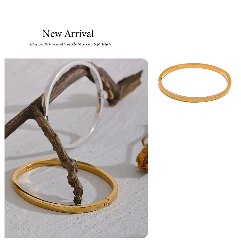 Minimalist 18k Gold Colour Texture Charm 60mm Waterproof 316L Stainless Steel Round Smooth Bracelet Bangles for Women