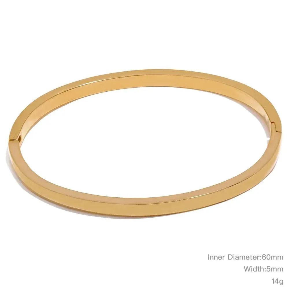 Minimalist 18k Gold Colour Texture Charm 60mm Waterproof 316L Stainless Steel Round Smooth Bracelet Bangles for Women