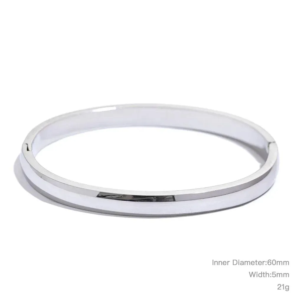 Minimalist 18k Gold Colour Texture Charm 60mm Waterproof 316L Stainless Steel Round Smooth Bracelet Bangles for Women