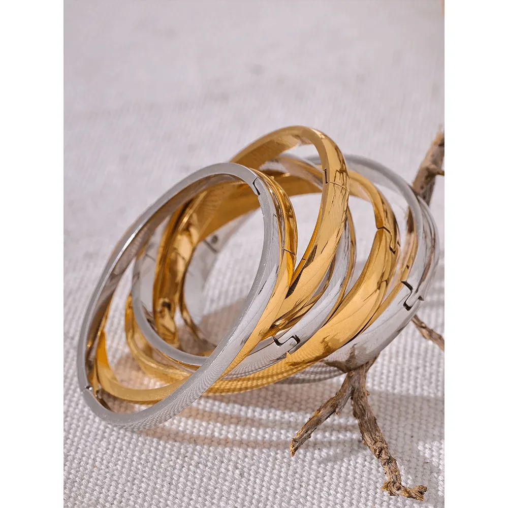 Minimalist 18k Gold Colour Texture Charm 60mm Waterproof 316L Stainless Steel Round Smooth Bracelet Bangles for Women