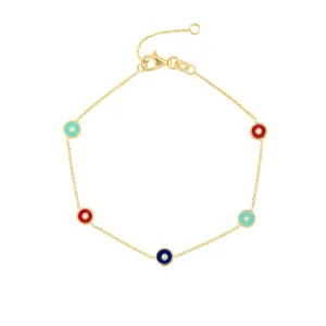 Mixed Enamel Round Evil Eye Station Bracelet