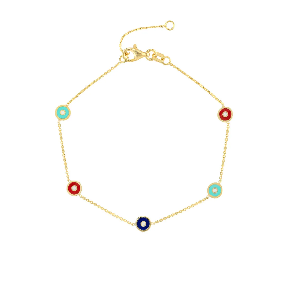 Mixed Enamel Round Evil Eye Station Bracelet
