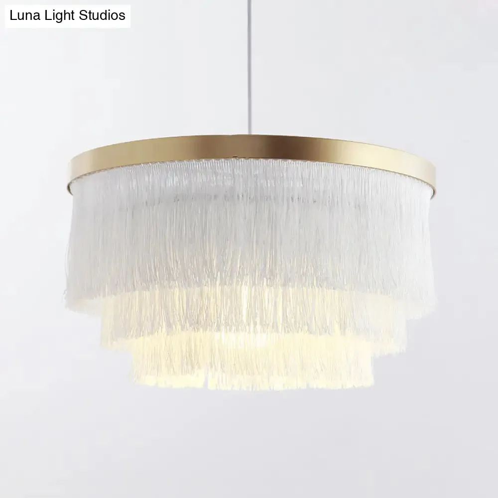 Modern 3-Layer Pendant Lamp in Grey/White/Blue - Bedroom Lighting Fixture
