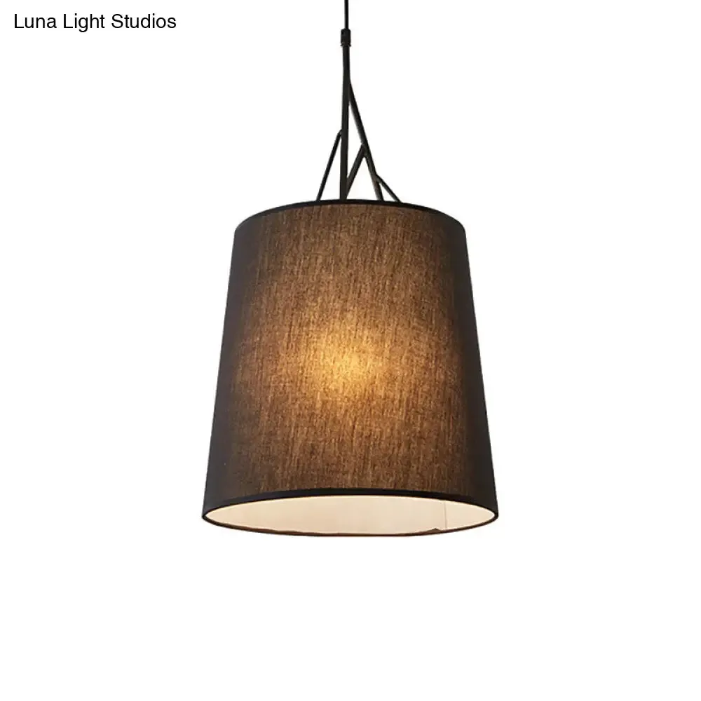 Modern LED Tapered Suspension Pendant - Black/White Fabric Hanging Lamp for Living Room