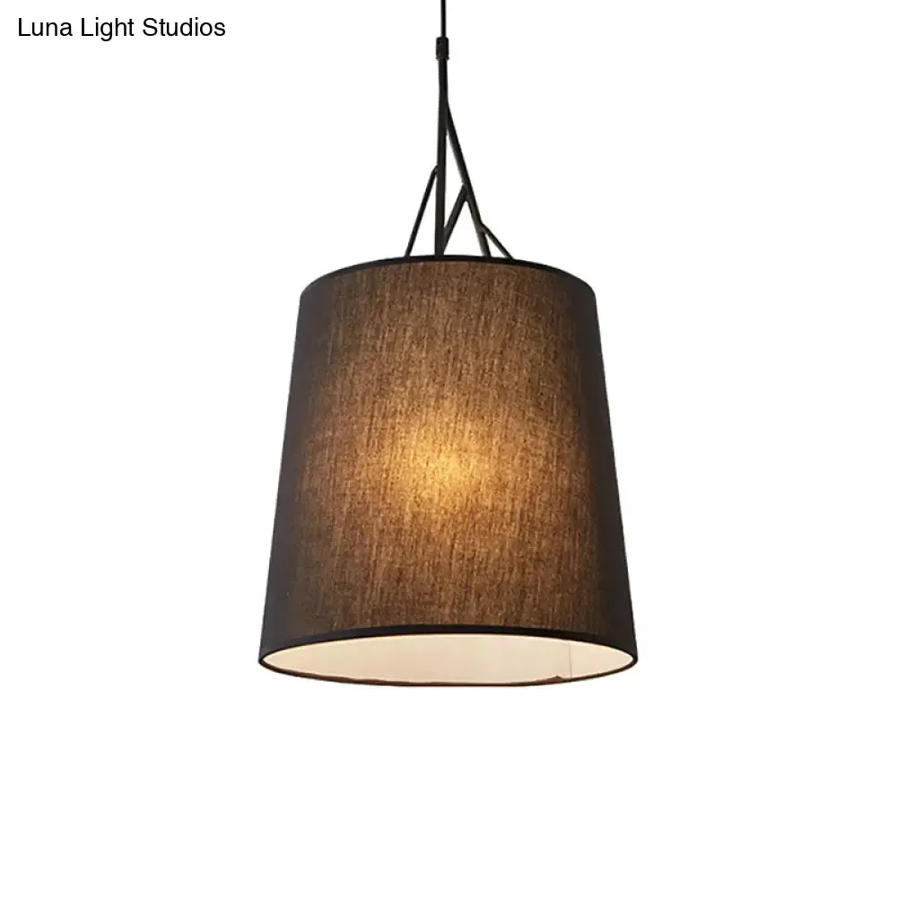 Modern LED Tapered Suspension Pendant - Black/White Fabric Hanging Lamp for Living Room