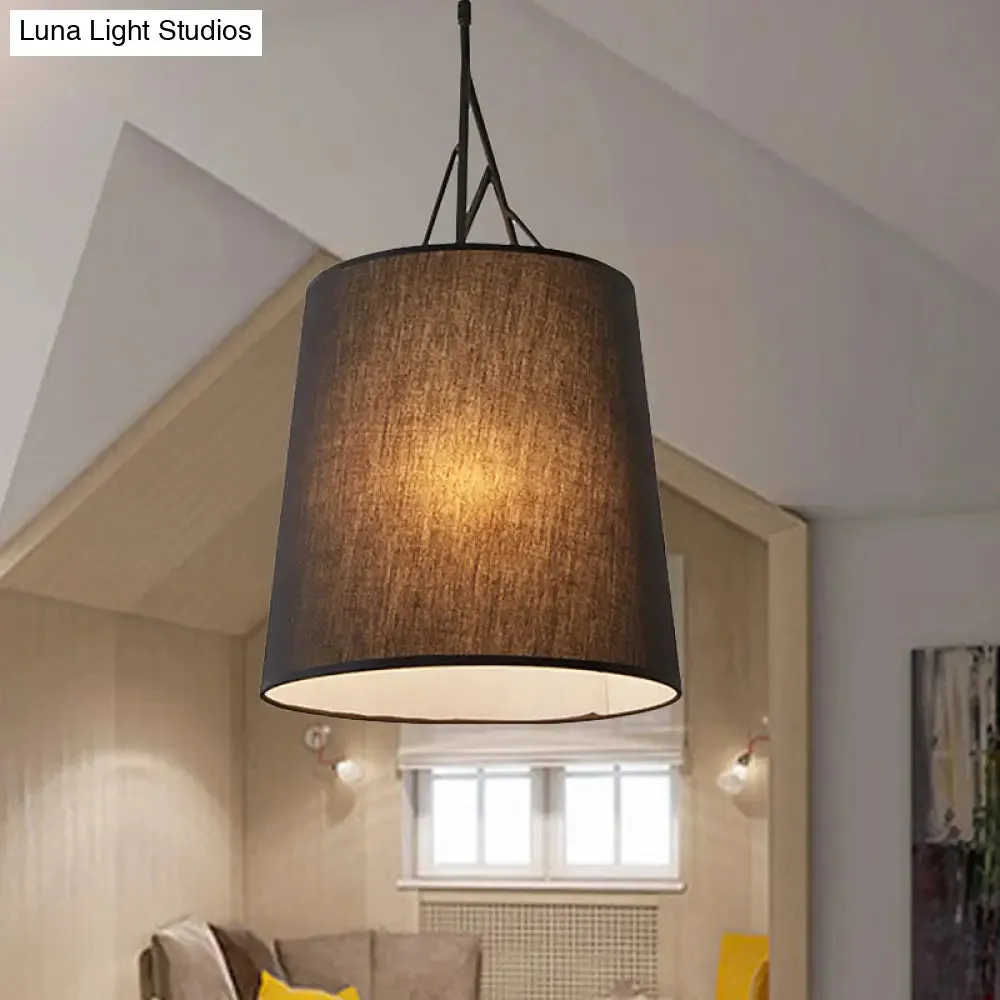 Modern LED Tapered Suspension Pendant - Black/White Fabric Hanging Lamp for Living Room