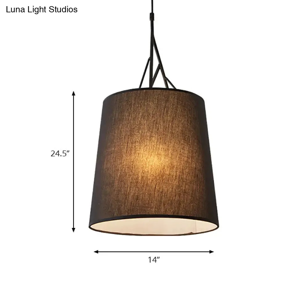 Modern LED Tapered Suspension Pendant - Black/White Fabric Hanging Lamp for Living Room