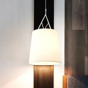 Modern LED Tapered Suspension Pendant - Black/White Fabric Hanging Lamp for Living Room