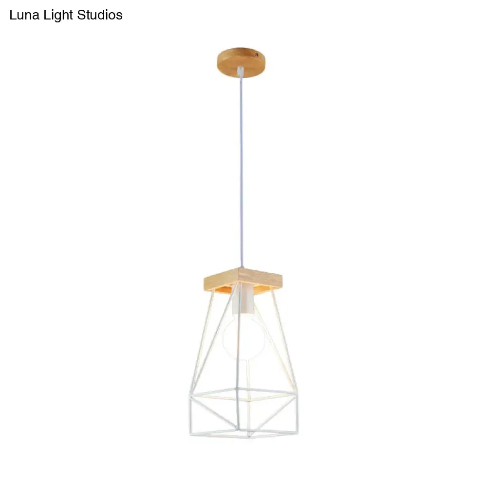 Modern Nordic Pendant Light - Metal Cage Shade, 1 Head Ceiling Fixture in Black/Blue