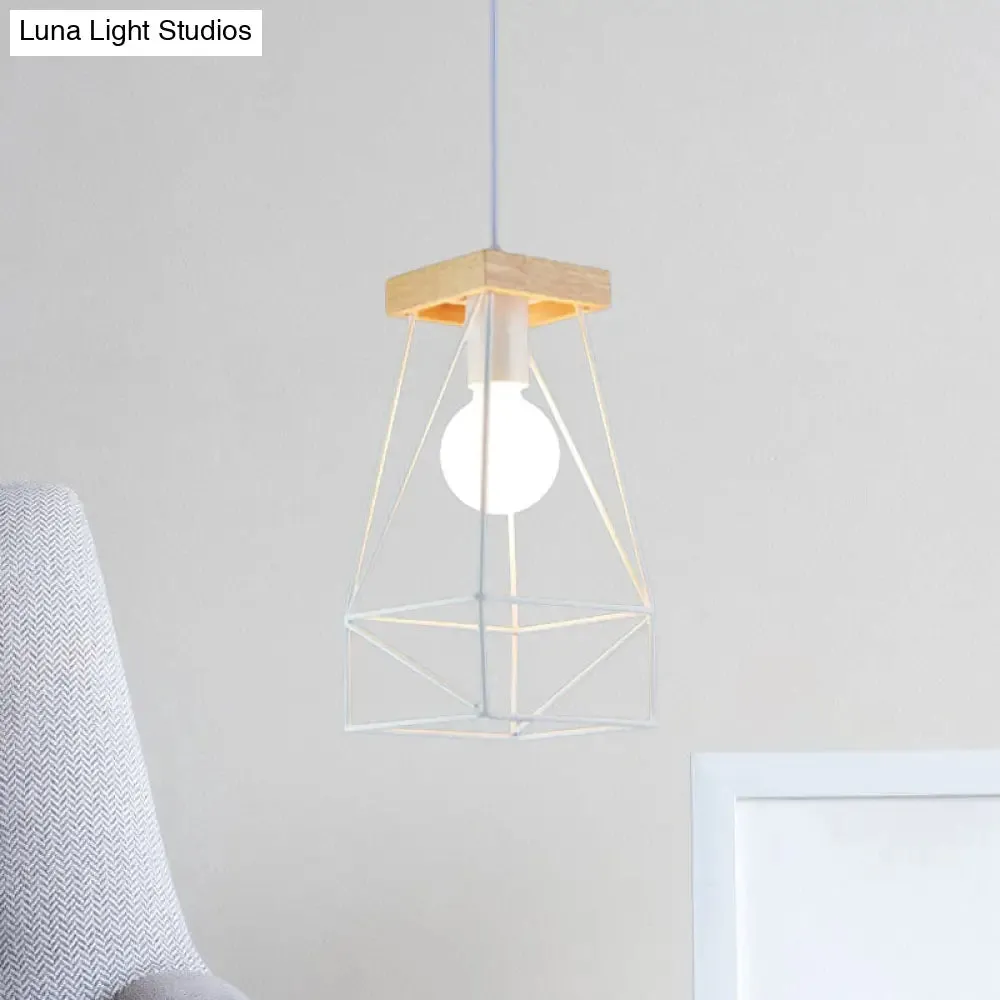 Modern Nordic Pendant Light - Metal Cage Shade, 1 Head Ceiling Fixture in Black/Blue