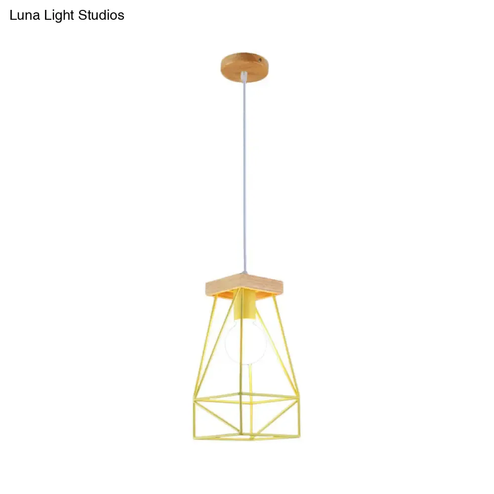 Modern Nordic Pendant Light - Metal Cage Shade, 1 Head Ceiling Fixture in Black/Blue