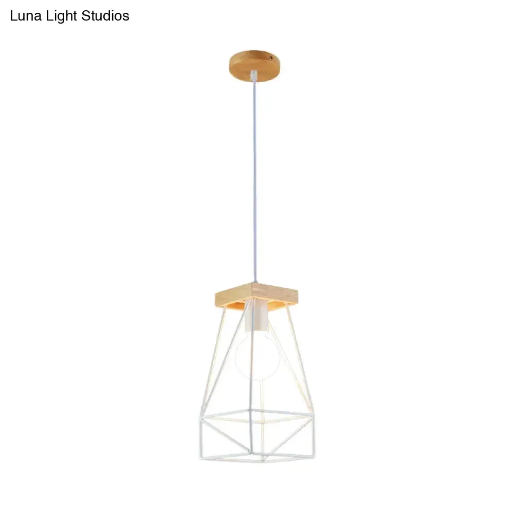 Modern Nordic Pendant Light - Metal Cage Shade, 1 Head Ceiling Fixture in Black/Blue