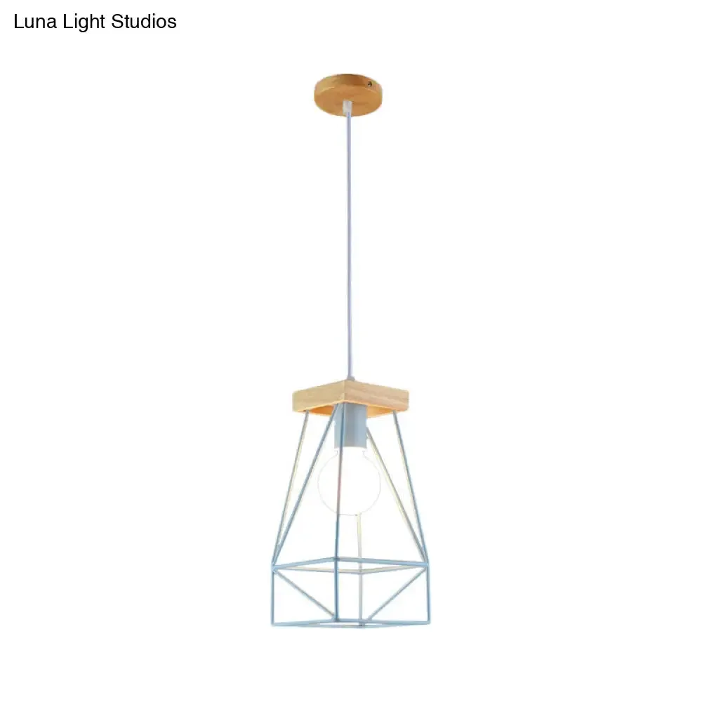 Modern Nordic Pendant Light - Metal Cage Shade, 1 Head Ceiling Fixture in Black/Blue
