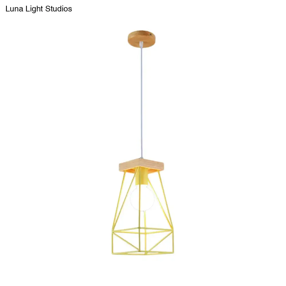 Modern Nordic Pendant Light - Metal Cage Shade, 1 Head Ceiling Fixture in Black/Blue