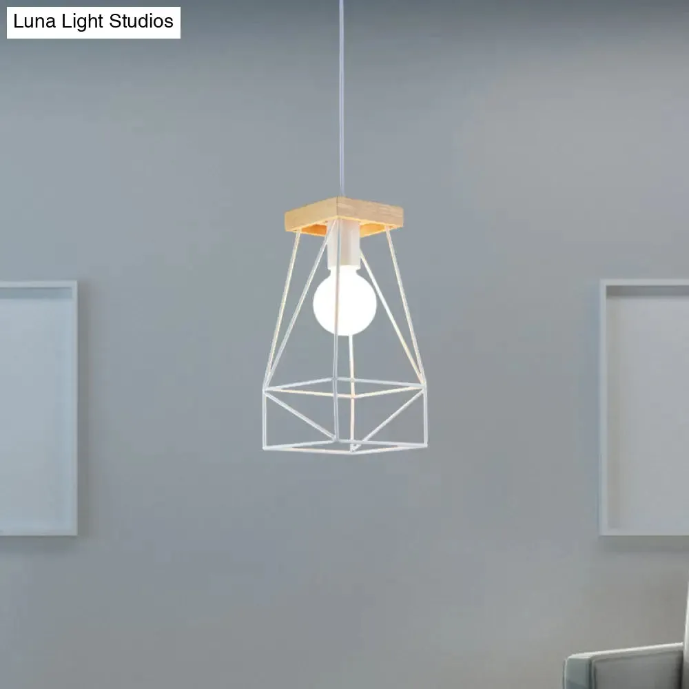 Modern Nordic Pendant Light - Metal Cage Shade, 1 Head Ceiling Fixture in Black/Blue