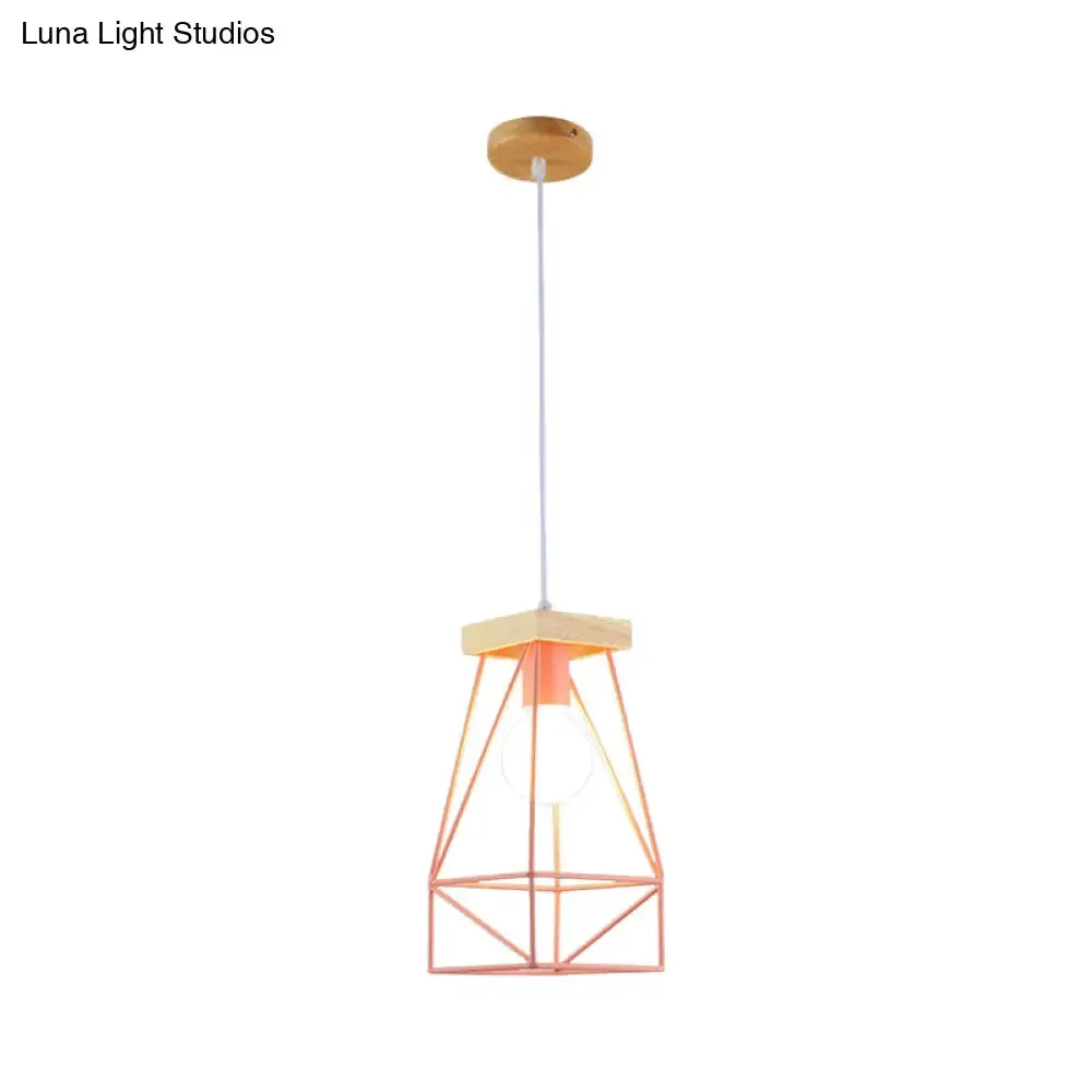 Modern Nordic Pendant Light - Metal Cage Shade, 1 Head Ceiling Fixture in Black/Blue