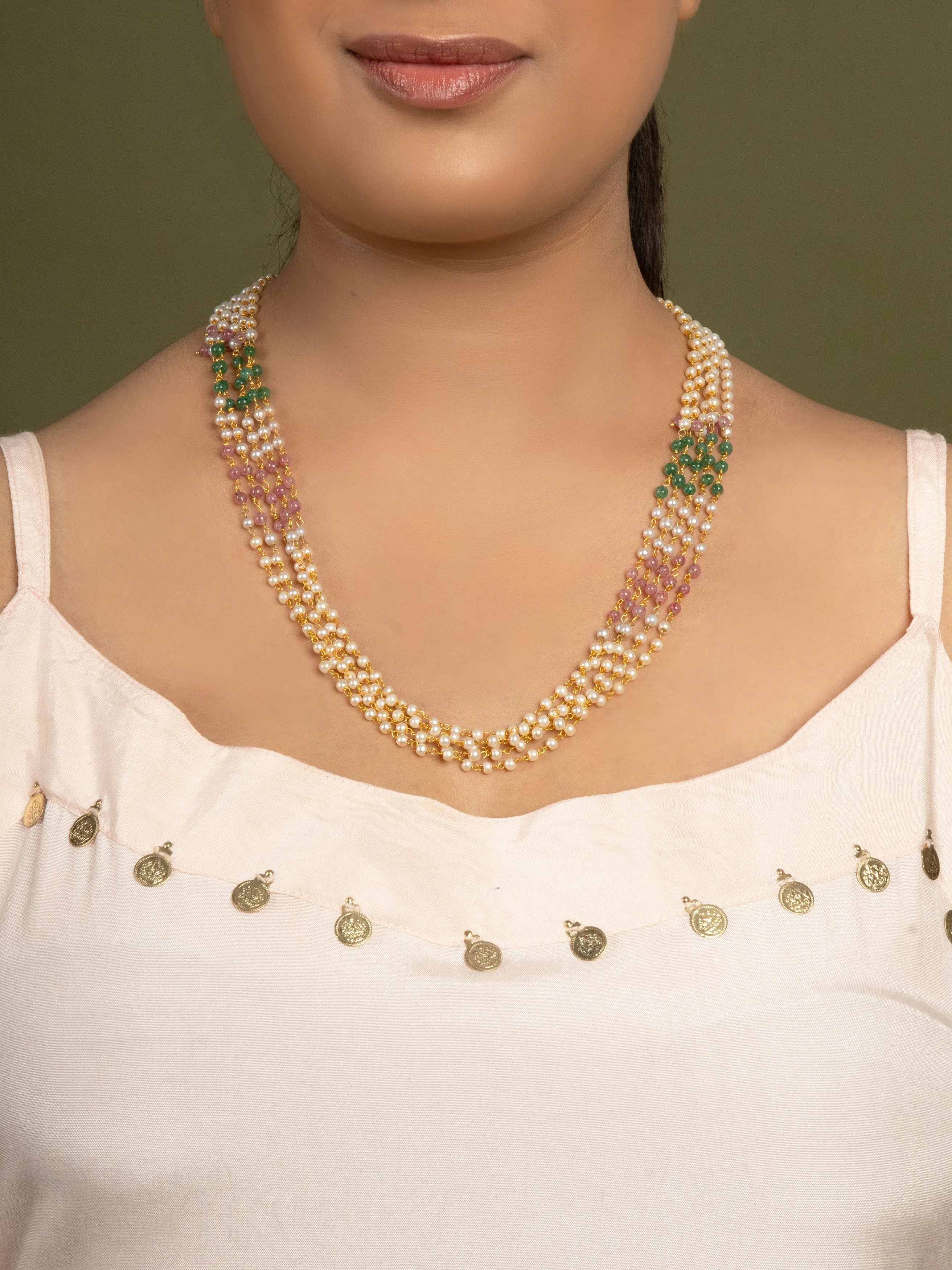 Multi Layered Designer Pearl String Necklace