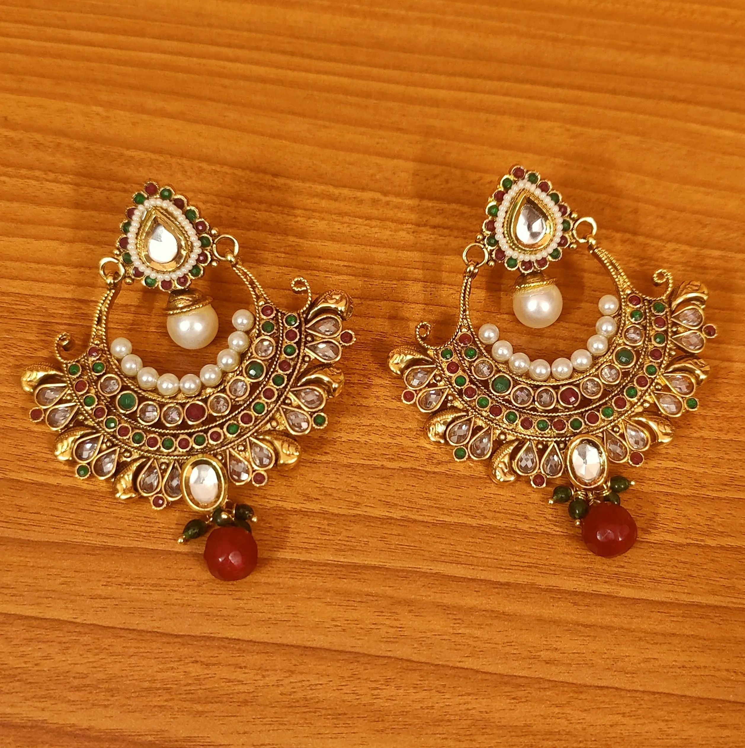MULTICOLOUR KUNDAN LOOK POLKI CHAANDBAALI