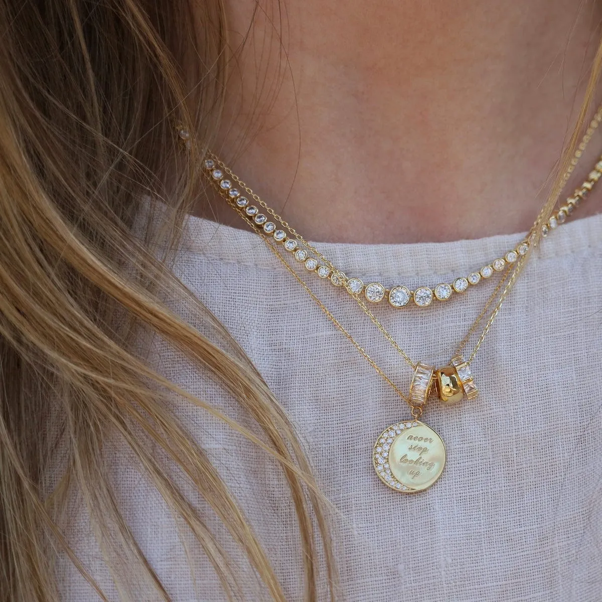 Necklace With CZ Rondelle Charms