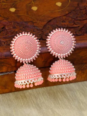 New Design Oxidized German Silver Pink Jhumka Earrings for Women and Girls