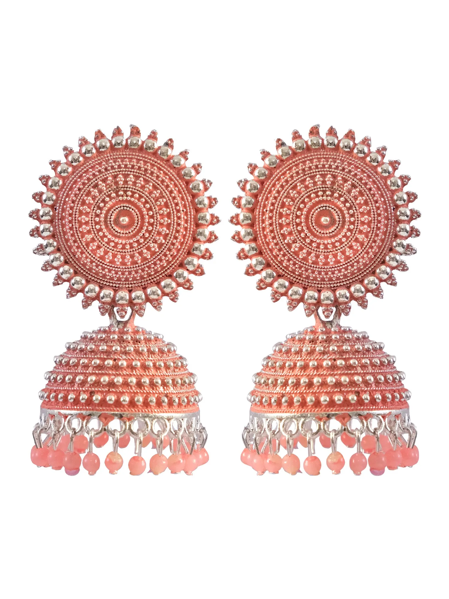New Design Oxidized German Silver Pink Jhumka Earrings for Women and Girls