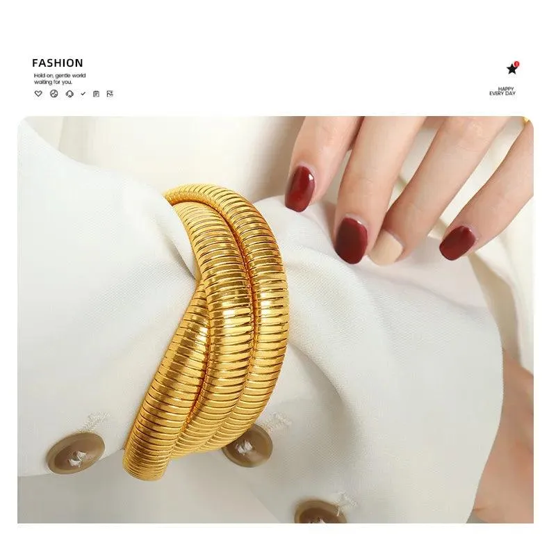 New Fashion Simple Snake Shape Opening Bangle for Women Personality Hiphop Punk Stainless Steel Cuff Bracelet Jewellery