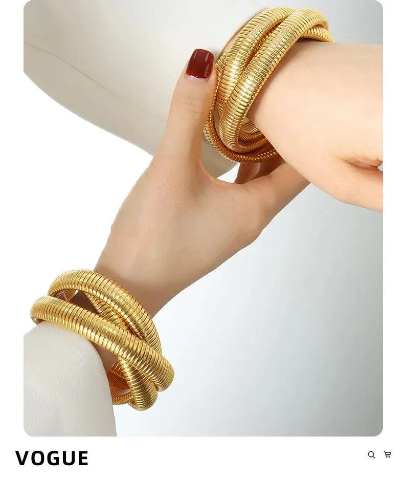 New Fashion Simple Snake Shape Opening Bangle for Women Personality Hiphop Punk Stainless Steel Cuff Bracelet Jewellery
