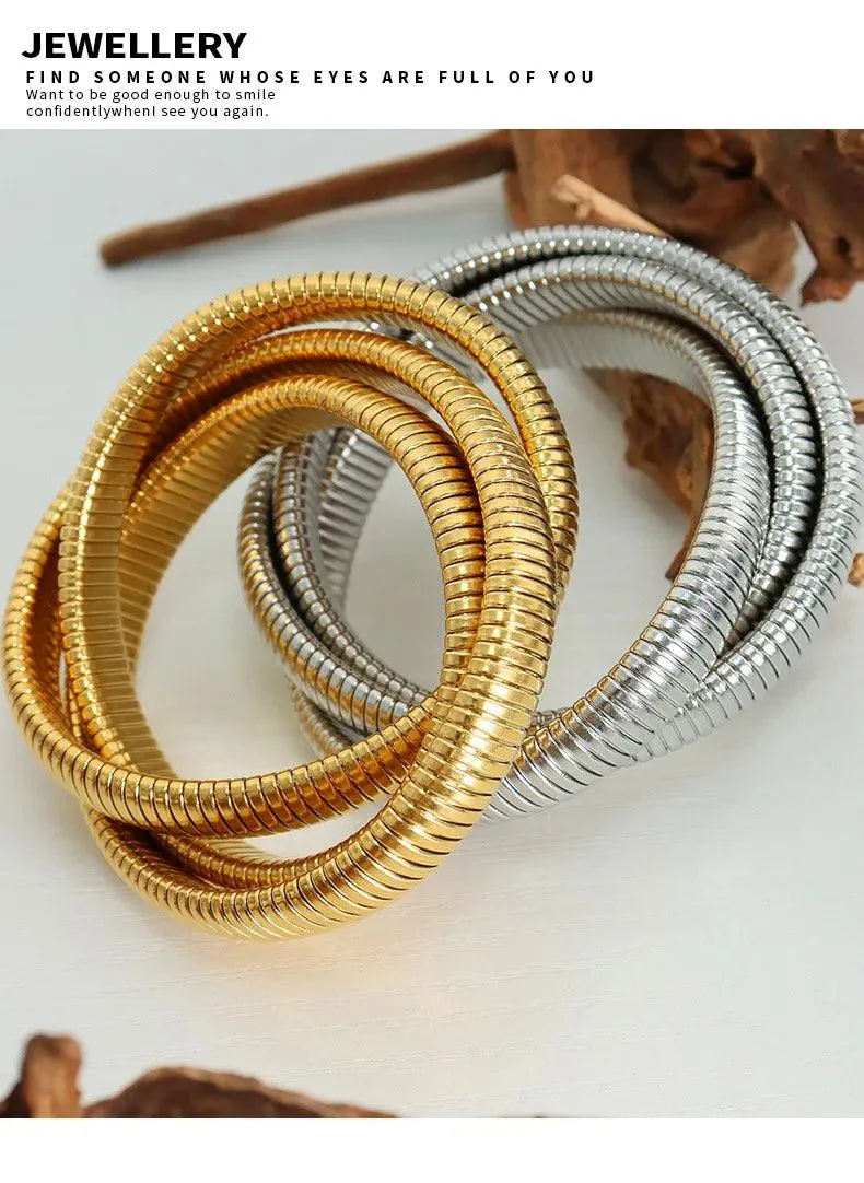 New Fashion Simple Snake Shape Opening Bangle for Women Personality Hiphop Punk Stainless Steel Cuff Bracelet Jewellery