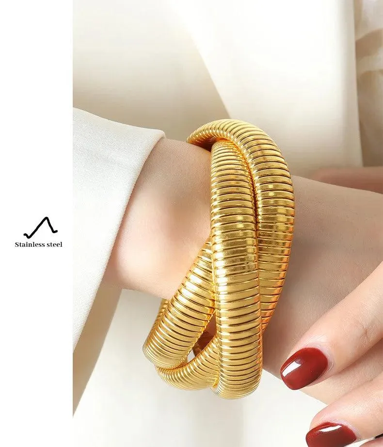 New Fashion Simple Snake Shape Opening Bangle for Women Personality Hiphop Punk Stainless Steel Cuff Bracelet Jewellery
