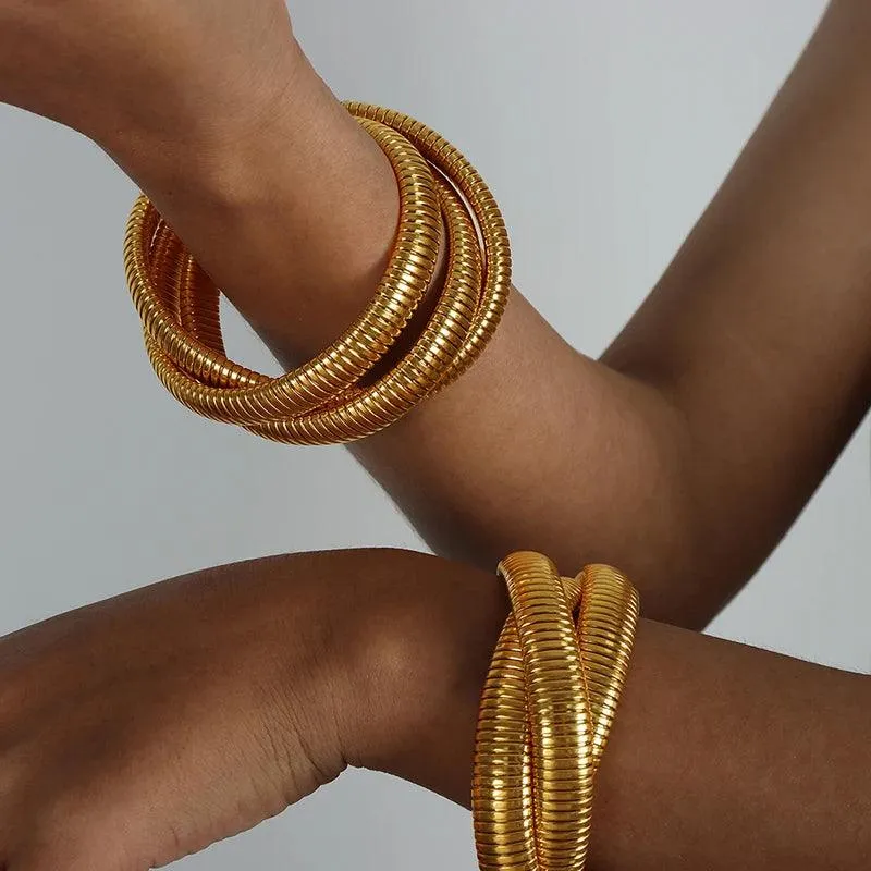 New Fashion Simple Snake Shape Opening Bangle for Women Personality Hiphop Punk Stainless Steel Cuff Bracelet Jewellery