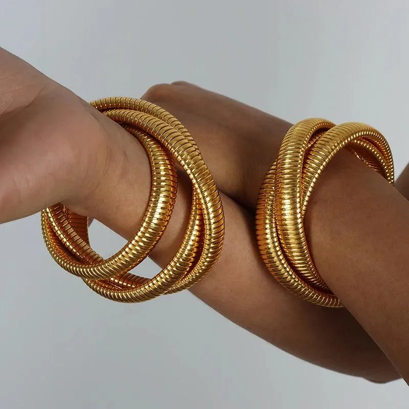 New Fashion Simple Snake Shape Opening Bangle for Women Personality Hiphop Punk Stainless Steel Cuff Bracelet Jewellery