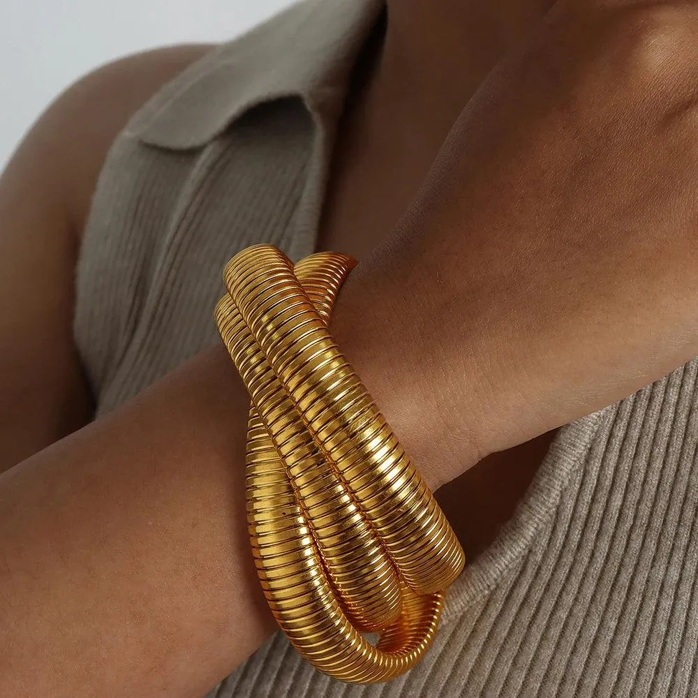 New Fashion Simple Snake Shape Opening Bangle for Women Personality Hiphop Punk Stainless Steel Cuff Bracelet Jewellery