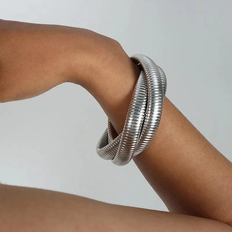 New Fashion Simple Snake Shape Opening Bangle for Women Personality Hiphop Punk Stainless Steel Cuff Bracelet Jewellery