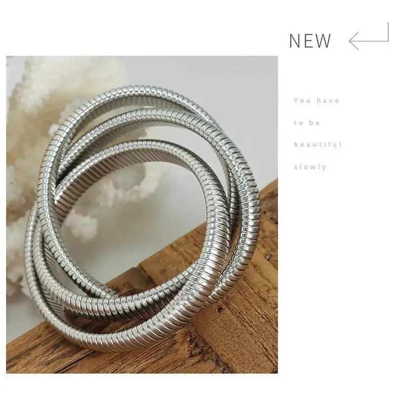 New Fashion Simple Snake Shape Opening Bangle for Women Personality Hiphop Punk Stainless Steel Cuff Bracelet Jewellery