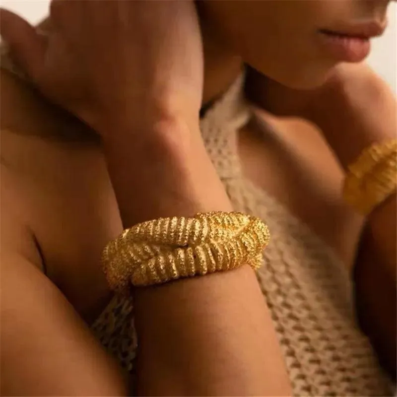 New Hyperbole Metal Open Irregular Textured Bracelets For Women -  Retro Style Personality Cuff Bracelet Jewellery