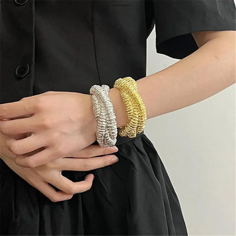 New Hyperbole Metal Open Irregular Textured Bracelets For Women -  Retro Style Personality Cuff Bracelet Jewellery