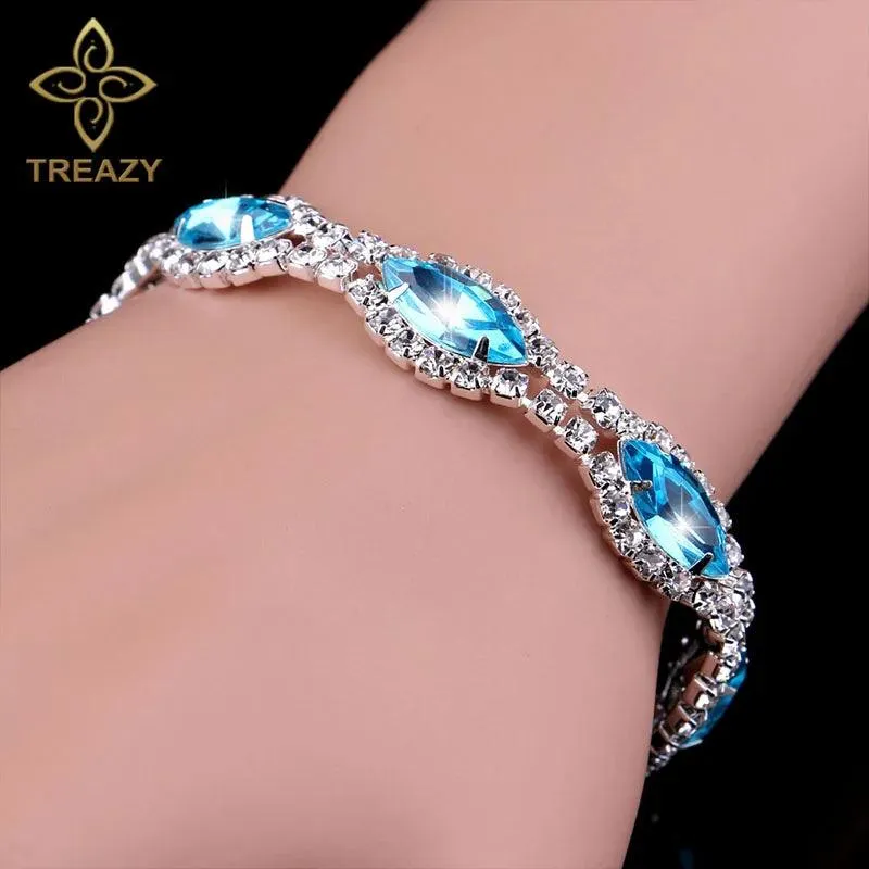 New Luxury Rhinestone Crystal Bracelets & Bangles for Women - Silver Plated Bridal Bracelets Fashion Jewellery