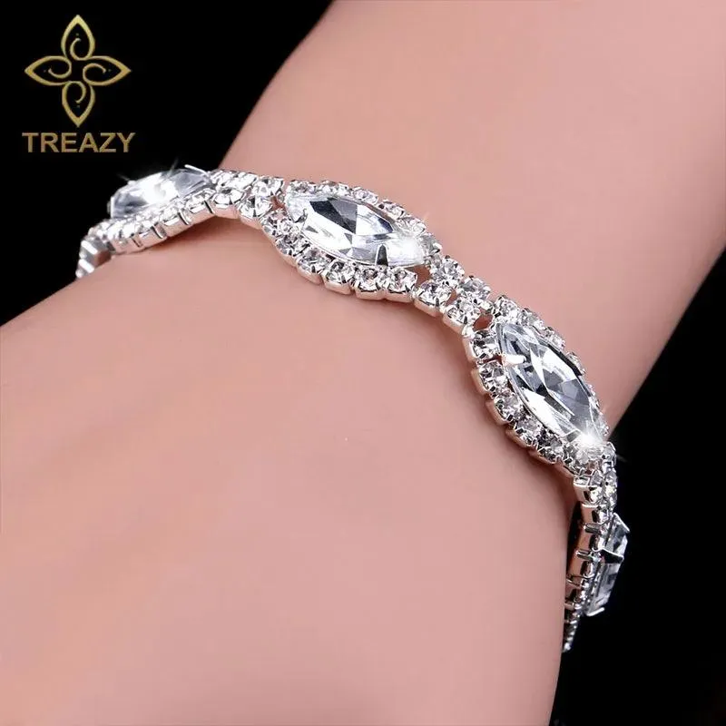 New Luxury Rhinestone Crystal Bracelets & Bangles for Women - Silver Plated Bridal Bracelets Fashion Jewellery