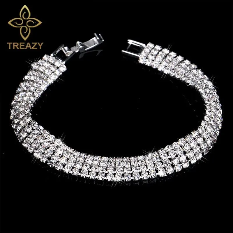 New Luxury Rhinestone Crystal Bracelets & Bangles for Women - Silver Plated Bridal Bracelets Fashion Jewellery