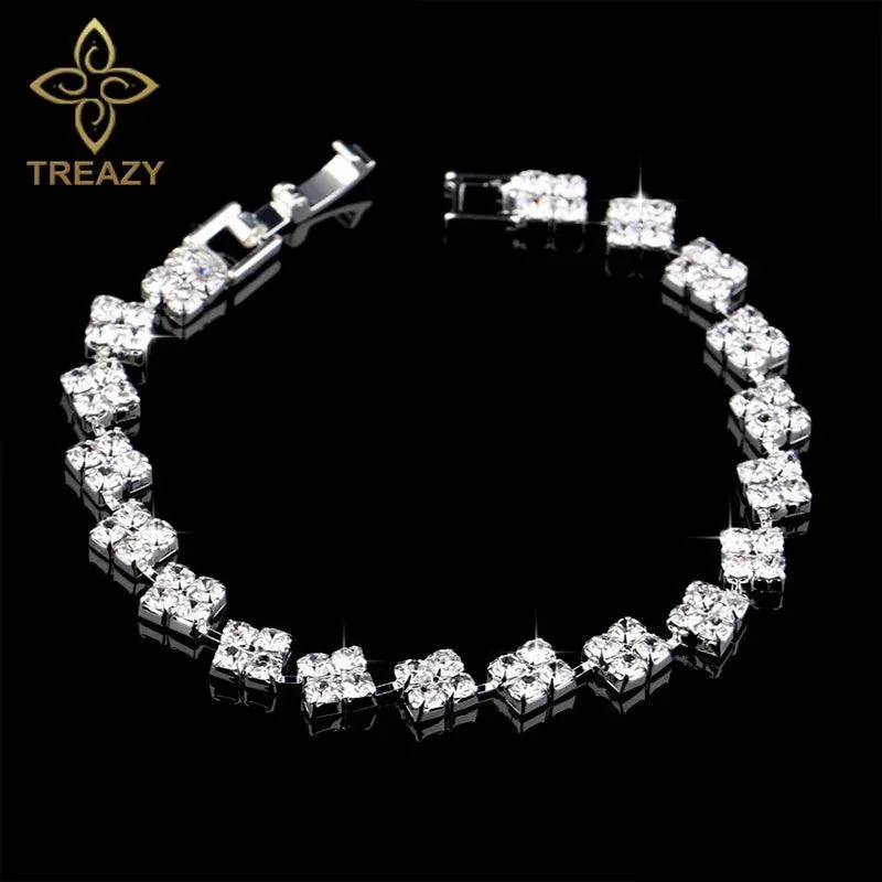 New Luxury Rhinestone Crystal Bracelets & Bangles for Women - Silver Plated Bridal Bracelets Fashion Jewellery