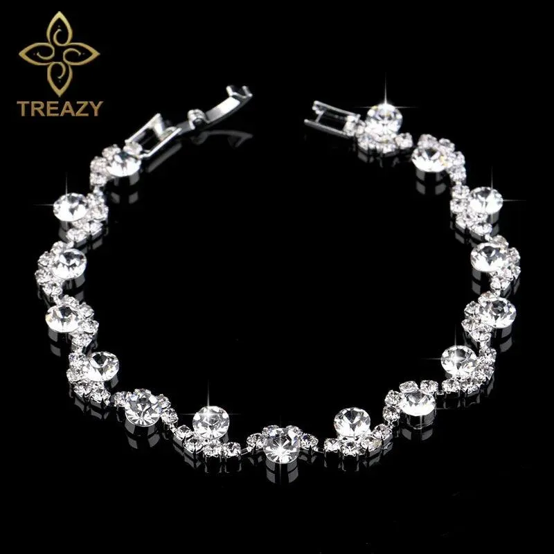 New Luxury Rhinestone Crystal Bracelets & Bangles for Women - Silver Plated Bridal Bracelets Fashion Jewellery