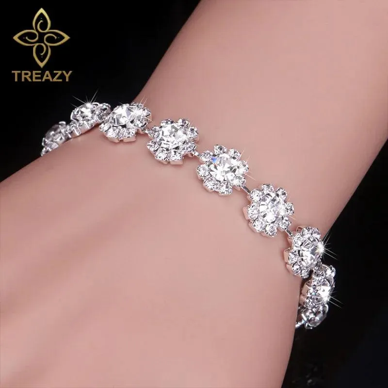 New Luxury Rhinestone Crystal Bracelets & Bangles for Women - Silver Plated Bridal Bracelets Fashion Jewellery