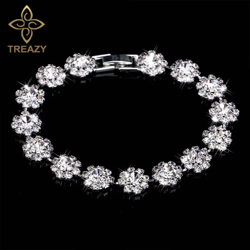 New Luxury Rhinestone Crystal Bracelets & Bangles for Women - Silver Plated Bridal Bracelets Fashion Jewellery