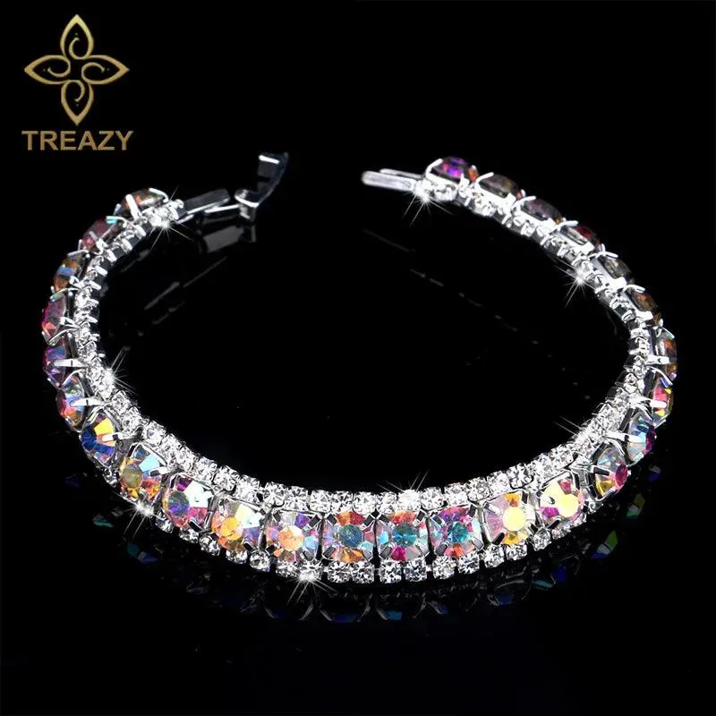 New Luxury Rhinestone Crystal Bracelets & Bangles for Women - Silver Plated Bridal Bracelets Fashion Jewellery