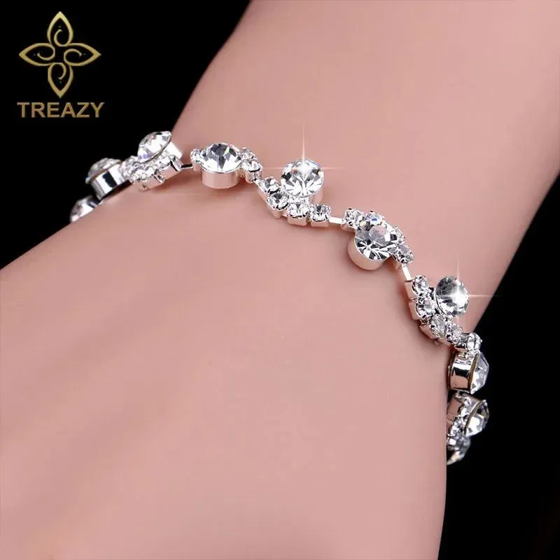 New Luxury Rhinestone Crystal Bracelets & Bangles for Women - Silver Plated Bridal Bracelets Fashion Jewellery